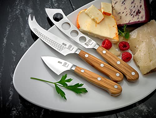 Mercer Culinary Renaissance Olive Wood Cheese Knife Set - color: Olive Wood Handle, size: 3-Piece Cheese Knife Set