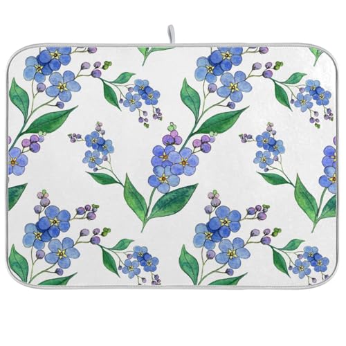 Blue Forget-me-not Flowers Dish Drying Mat for Kitchen Counter 16x18 inch Super Absorbent Drying Mat Large Dish Drying Mats for Kitchen Countertop Protector Dishes Pad - color: Blue Forget-me-not Flowers, size: 16" x 18"