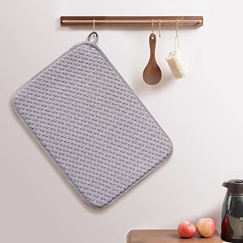 Dish Drying Mats for Kitchen Counter 2 Pack, Dish Drying Pads Absorbent, Washable Microfiber Dishes Drainer Mats (Grey) - color: Gray