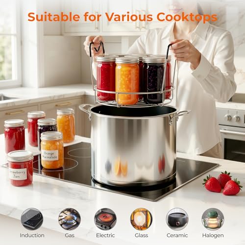 Pisol Canning Supplies Starter Kit with 21 Qt Canning Pot, Stainless Steel Canning Tool Set - Canning Rack, Wide Mouth Funnel, Pot, Lid Lifter, Tongs, Jar Wrench, Lid Lifter for Beginner, Black
