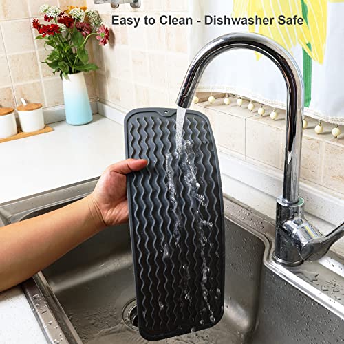 ZLR 2 Pcs Small Dish Drying Mat (6" x 17" / 153 x 433mm) - Narrow Silicone Drainer for Kitchen Counter, Apartment & RV - Compact Sponge Holder & Sink Caddy Tray, Non-Slip Food-Grade (Dark Gray) - color: Dark Gray, size: 17" x 6"