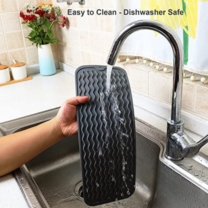 ZLR 2 Pcs Small Dish Drying Mat (6" x 17" / 153 x 433mm) - Narrow Silicone Drainer for Kitchen Counter, Apartment & RV - Compact Sponge Holder & Sink Caddy Tray, Non-Slip Food-Grade (Dark Gray) - color: Dark Gray, size: 17" x 6"
