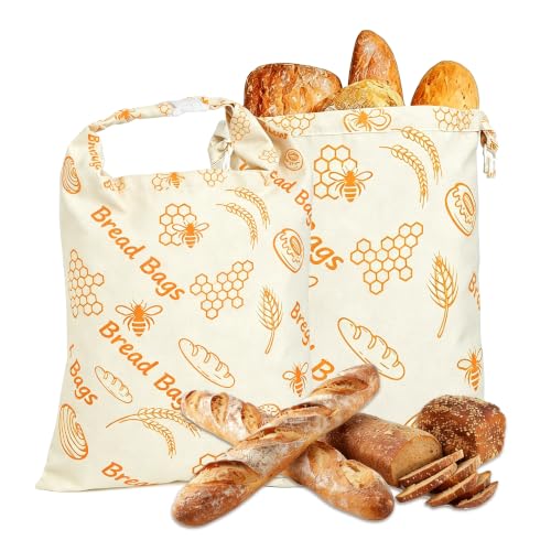 Reusable Beeswax Bread Bags Sourdough - Large Linen Bees Wax Bag for Storage Homemade Loaf - Cotton and Waxed Wrap Lined Container Lined for Sour Dough Fresh Food - Sealable Bread Keeper 2PK Set Gifts