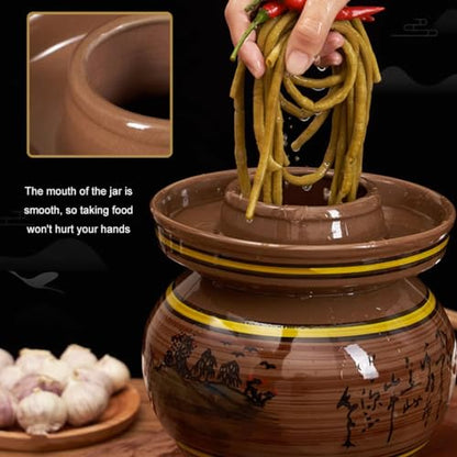 Large Ceramic Pickle Jar with Lids,Traditional Chinese Porcelain Pickle Jar Crock,Ceramic Fermentation Crock with Water Seal Airlock Lid,Sauerkraut Crock 6Kg (4Kg - size: 4Kg