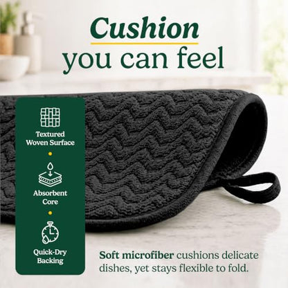 Cuisinart Dish Drying Mat for Kitchen Counter - 2-Pack XL 18x24 Ultra Absorbent Microfiber Dish Mat - Fast Drying, Machine Washable, Foldable Countertop Pad - Safe for Granite & Quartz - color: Geostripe Jet Black