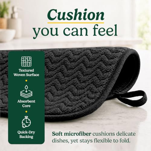 Cuisinart Dish Drying Mat for Kitchen Counter - 2-Pack XL 18x24 Ultra Absorbent Microfiber Dish Mat - Fast Drying, Machine Washable, Foldable Countertop Pad - Safe for Granite & Quartz - color: Geostripe Jet Black