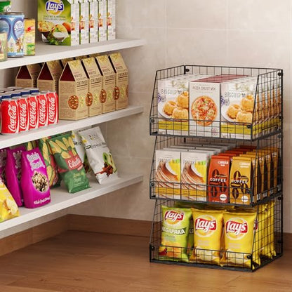 Jakyitvi 3 Pack XXL Stackable Wire Baskets, Large Storage Bins for Onion, Potato, Vegetable, Fruit, Snack, Pantry Baskets for Kitchen Cabinet Countertop, Pantry Organizers and Storage Solutions - size: 3 Pack