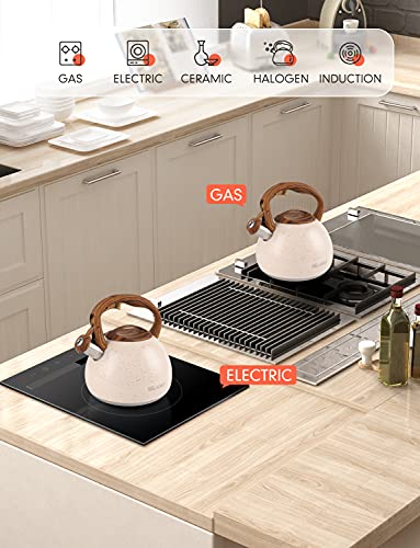 BELANKO 2.7 Quart Tea Kettle for Stovetops - Food Grade Stainless Steel Teapot with Loud Whistle, Cool-Touch Wood Pattern Handle, Rust-Resistant Whistling Kettle - Starry Cream - color: Starry Cream