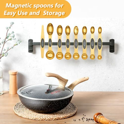 Gold Measuring Cups and Spoons, Set of 13, Including 8 Dual Sided Magnetic Measuring Spoons set with Leveler, 5 Measuring Cups, Stainless Steel Kitchen Gadgets for Liquid & Dry Ingredients - size: Set of 13