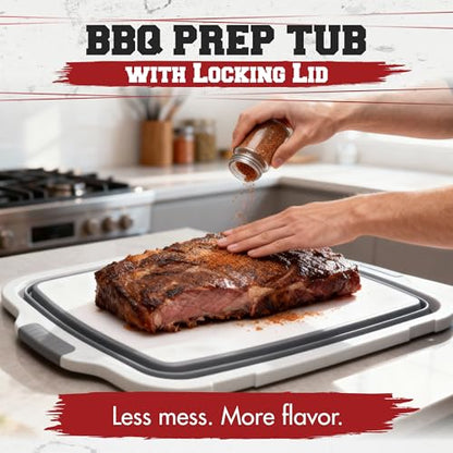 KITCHEN PERFECTION Collapsible XL Smoker & BBQ Prep Tub with Locking Lid & Cutting Board - Grill Caddy Container for Meat Marinating & Brine Perfect For Brisket, Turkey & Ribs - Best Gift For Men - color: Gray