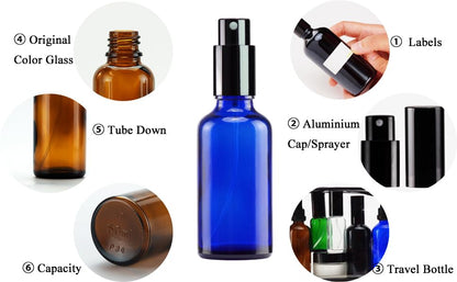 YIZHAO Blue Glass Spray Bottles 2oz, with Small Fine Mist Spray, Metal Cap, Refillable for Essential Oil,Travel,Cleaning,Perfume,Aromatherapy,Makeup – 12 Pcs - color: Blue, size: 50ml-12