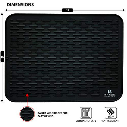 Silicone Dish Drying Mat 17 x 15, Large Countertop Drainer, Sink Protector and Heat Resistant Trivet, Black - color: Black, size: LARGE
