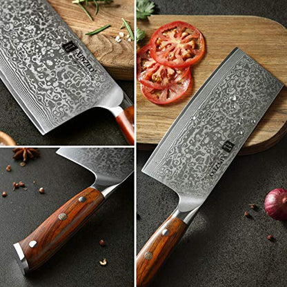 XINZUO 7 Inch Chinese Meat Cleaver Knife-Real 67 Layers Damascus Butcher Knife-Suitable for Meat/Vegetable Cleaver-Ultral Sharp-Natural Rosewood Handle-Yu Series - size: 7 inch Cleaver Knife