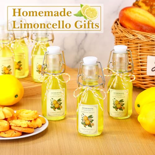 Havawish 20 Sets 4 oz Limoncello Bottles Swing Top Glass Bottles for Homemade Clear Flip Top Mini Limoncello Bottle with Labels Airtight Cap Lids for Home Brewing Gifts Wedding Baby Shower Favors