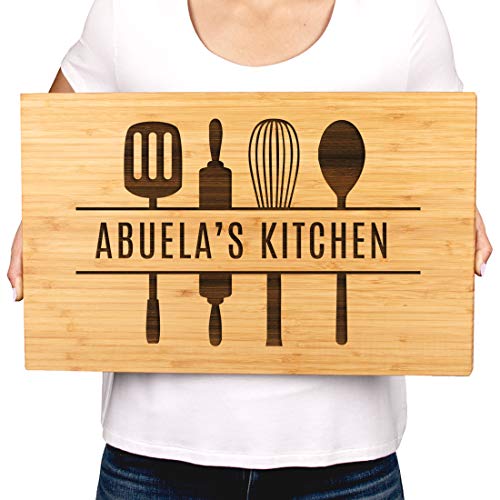 Andaz Press Large Bamboo Wood Cutting Board Gift, 17.75 x 11-inch, Abuela's Kitchen, Utensils Graphic, 1-Pack, Laser Engraved Serving Chopping Board Christmas Birthday Chef Kitchen Ideas - color: Abuela