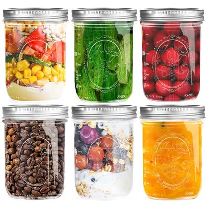 Miuyhji Wide Mouth Mason Jars 16 oz with Lids [6 Pack], Canning Jars with Metal Airtight Lids and Bands, 16 oz Glass Jars for Fermenting, Pickling, Freezing, Preserving, Meal Prep, Jar Décor - size: 16 oz-6Pcs (Clear)