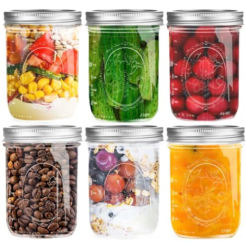 Miuyhji Wide Mouth Mason Jars 16 oz with Lids [6 Pack], Canning Jars with Metal Airtight Lids and Bands, 16 oz Glass Jars for Fermenting, Pickling, Freezing, Preserving, Meal Prep, Jar Décor - size: 16 oz-6Pcs (Clear)
