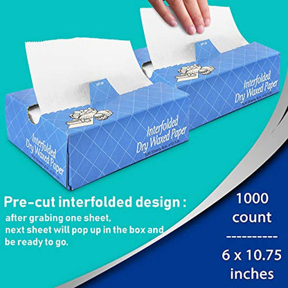 Fit Meal Prep 1000 Sheets 6 x 10.75” Dry Wax Paper Sheets for Food, Greaseproof Sandwich Wrapping, Interfolded Deli Wax Paper for Fries, Burgers, Food Basket, Made in USA - size: 6 x 10.75"