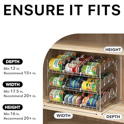 Simple Houseware Stackable Can Organizer Rack for Pantry/Cabinet – 11.5" D x 17" W x 13.75" H, Holds 36 Cans, 3-Tier Can Food Storage Dispenser, Chrome - color: Chrome