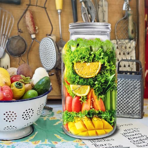 eleganttime 128 oz Mason Jars Extra Wide Mouth 2 Pack, 1 Gallon Glass Large Jars with Airtight Lid, Safe for Food Storage,Curing, Fermentation and Preservation(Not standard wide mouth)