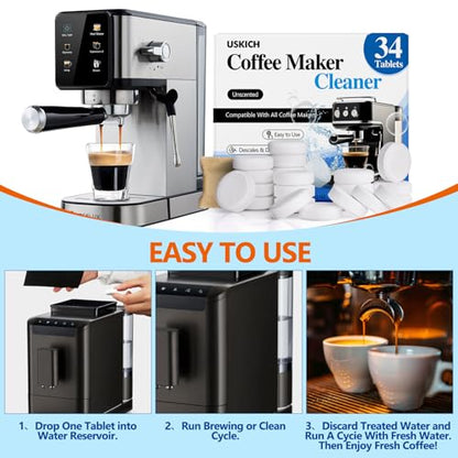 Coffee Machine Cleaner Descaler Tablets 34 Pack, Coffee Maker Cleaner for Keurig, Ninja, Breville, Delonghi, Nespresso, Miele,Espresso Machine Cleaning Tabs,Descaling Solution for Coffee Pot Maker - size: 1 Count (Pack of 34)