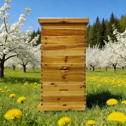 5-Layer Langstroth Bee Hive Kit, Beeswax Coated Wood Beehive with 2 Deep Brood Boxes and 3 Medium Super Boxes, 10-Frame Standard Bee House with Metal Top Cover & Queen Excluder, No Frames