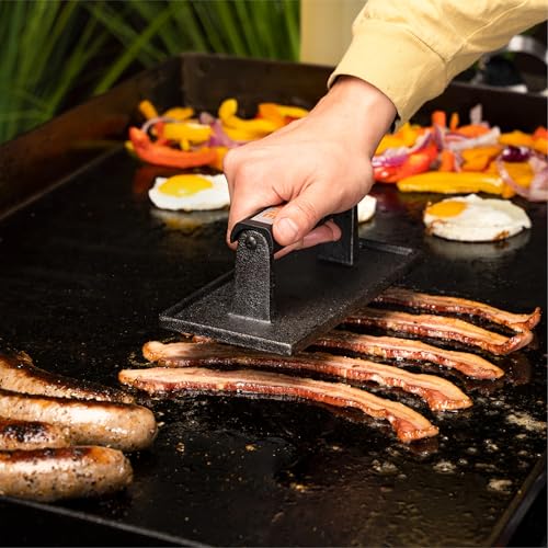 Plastic Batter Dispenser, Cast Iron Bacon Griddle Weight Press, 10 Inches Stainless Steel Omelet Egg Ring, Wood Wooden Crepe Spreader Spatula - size: One Size, style: 8 Piece Kit