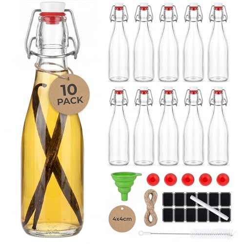 Ruckae Swing Top Glass Bottles,Flip Top Glass Bottle with Lids Sealable Kombucha Bottle for Brew Beer Syrup Vanilla Extract Air Tight Bottles for Gift (12 oz 10 pack) - size: 12 oz 10 pack