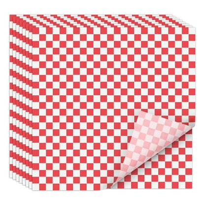 EcoDispose 12 x 12 Inches Grease Proof Deli Paper Precut Sheets for Deli Food, BBQ, Picnic, Party (100 Pcs, Red&White Checker) - size: Red Checker 12"x12"