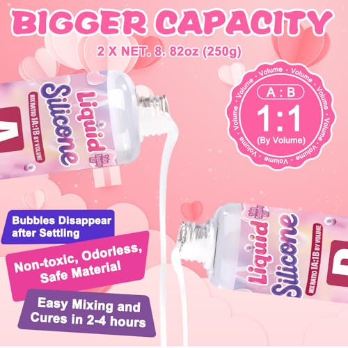 JOICEE Valentines Day Taba Squishy Kit, DIY Valentine Crafts Kit 18OZ 1:1 AB Liquid Silicone with 3D Mold for Make Your Own FuFu Squishies Kits Valentines Day Party Favors Stress Relief Toys Gifts - style: Valentines Taba