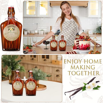Uiifan 2 Pack 12 oz Vanilla Extract Bottles with Swing Top Flask Whiskey Pocket Amber Glass Flask for Homemade Vanilla Extract Lemon Kombucha Water Apply Christmas Wedding Gift (Amber) - color: Amber, size: 12oz