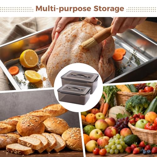 2 Pcs Food Storage Containers with Handles, 12.5 and 8.3 Quart, Airtight Brining Plastic Marinating Containers with Lids, Grilling Accessories for Meal Prep, Meat, Turkey