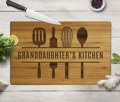 Andaz Press Large Bamboo Wood Cutting Board Gift, 17.75 x 11-inch, Granddaughter's Kitchen, Utensils Graphic, 1-Pack, Laser Engraved Serving Chopping Board Christmas Birthday Chef Kitchen Ideas - color: Granddaughter