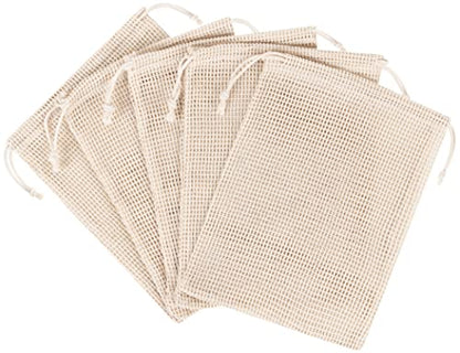 PALTERWEAR 100 Percent Natural Cotton Double Drawstring Mesh Bag For Herbs, Nuts, Spices (6 x 8 Inch - Set of 5) - size: 6 x 8 Inch - Set of 5
