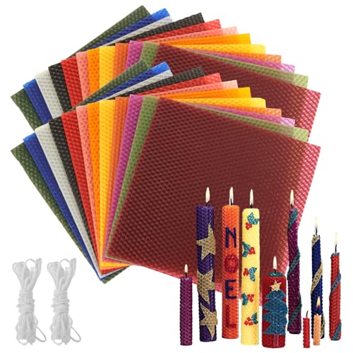 LDHHYH 24pcs 8 x 8 Inch Beeswax Sheets for Candle Making, 12 Bright Colors Beeswax Candle Making Kit for Adults, Wax Honeycomb Sheet with Cotton Wick for DIY Craft Gift - color: Bright Colors, 8x8 Inch
