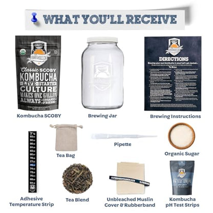 Fermentaholics Kombucha Brewing Starter Kit – USDA Certified Organic SCOBY & Tea, Complete Home Kombucha Making Kit with Culture, Kosher Certified - size: Complete Kombucha Brewing Kit