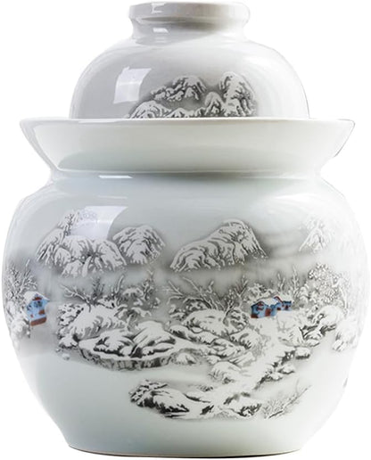 ELEFOCUS Ceramic Fermentation Jar Large Capacity Sealed Pickle Jar, Chinese Fermentation Kit With Water Seal(A,5L) - color: A, size: 5L
