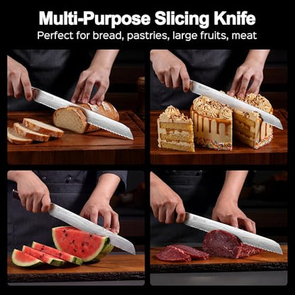 PAUDIN Bread Knife, 10 inch Serrated Knife, German Stainless Steel Bread Knife for Homemade Bread, Razor Sharp Edge for Efficient Slicing Sourdough Bread, Bagels, Cake - style: 10'' Bread Knife