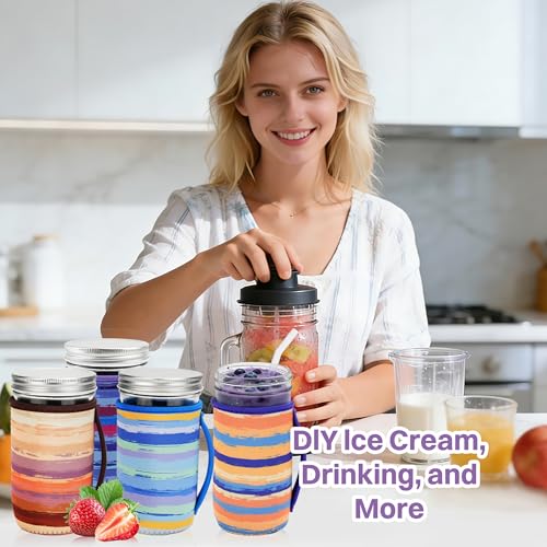 KJQJLY 4 Pcs Mason Jars Sleeves Neoprene 24oz Regular and Wide Mouth Mason Jar Sleeves Holder with Handle (rainbow, 24 OZ) - color: rainbow, size: 24 OZ
