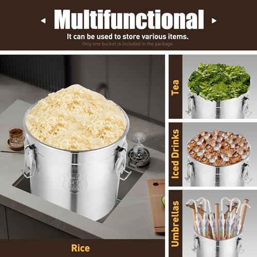 304 Stainless Steel Food Storage Containers, 33L/8.7Gal Rice Storage Container with Airtight Lid and Locking Clamp Large Flour Storage Container Kimchi Container for Rice Oil Soup Flour (33L)