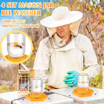 8 Pack Bee Feeder for Mason Jar Bee Watering Station Garden Silicone Sugar Water Feeder Beekeeping Drinking Equipment Tools with Mason Jars for Drinking Water(Ginger Yellow,Hexagon) - color: Ginger Yellow, style: Hexagon