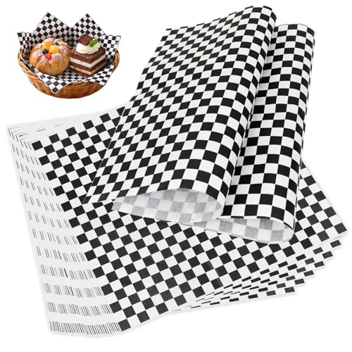 1000 Pcs Deli Paper Sheets 12x12 Inch, Black and White Checkered Food Basket Liners, Grease Resistant Sandwich Wrapping Paper for Burgers, Fries, BBQ, Restaurant & Food Supplies - color: Black