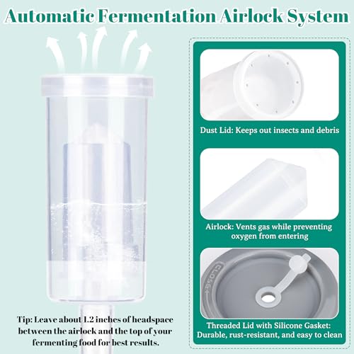 64oz Fermentation Jar Kit with Fermenting Weights and Airlock Lids, Wide Mouth Glass Jars with Scale Mark for Making and Storing Sauerkraut, Pickles (Pack of 2) - size: 64oz * 2pack
