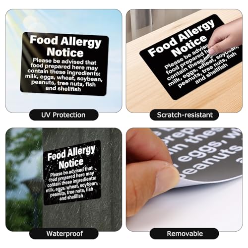 2 Pack Food Allergy Notice Sign 10×7 Inches Allergen Warning Poster | Food Service Sign, Self Adhesive, Waterproof, Oil-proof, Strong Adhesion, Safety Caution Sign for Restaurant Kitchen Supplies