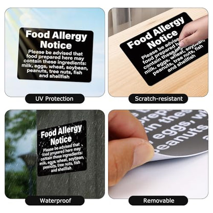 2 Pack Food Allergy Notice Sign 10×7 Inches Allergen Warning Poster | Food Service Sign, Self Adhesive, Waterproof, Oil-proof, Strong Adhesion, Safety Caution Sign for Restaurant Kitchen Supplies