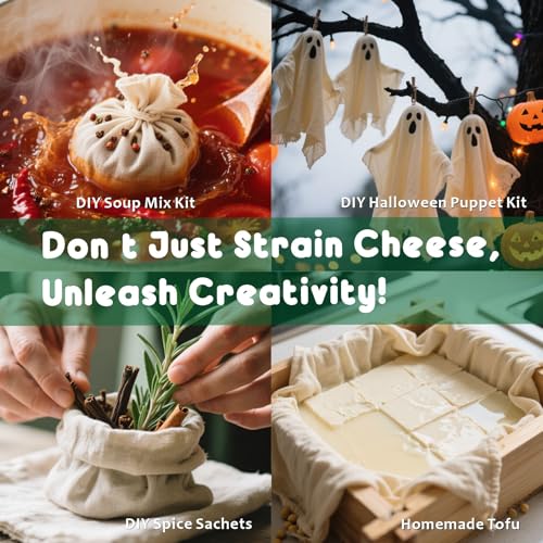 6Pcs Grade 100 Cheese Cloths 20×20 Inch, 100% Unbleached Cotton Butter Muslin, Finished Edge, Reusable Pre-Washed for Straining & Cooking