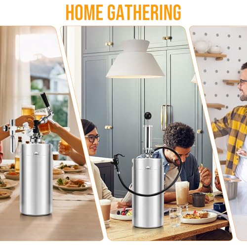 128oz Mini Keg Growler, Stainless Steel Mini Beer Keg, Silver Carbonated Beer Growler Mini Kegerator with Seal Knob Cover & Beer Hose, Portable Beer Keg Growler for Home Brewing