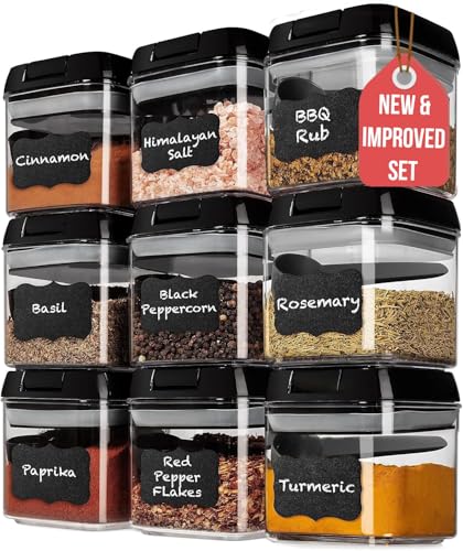 Shazo 9 PC Airtight Food Storage Containers - BPA Free Clear Plastic Snack & Spice Containers with Easy Lock Lids - Kitchen and Pantry Organization for Herbs, Coffee, Tea - 0.5L / 2.1 Cups - color: Black - 9 Pc, size: 9 Pc - 0.5 Liter