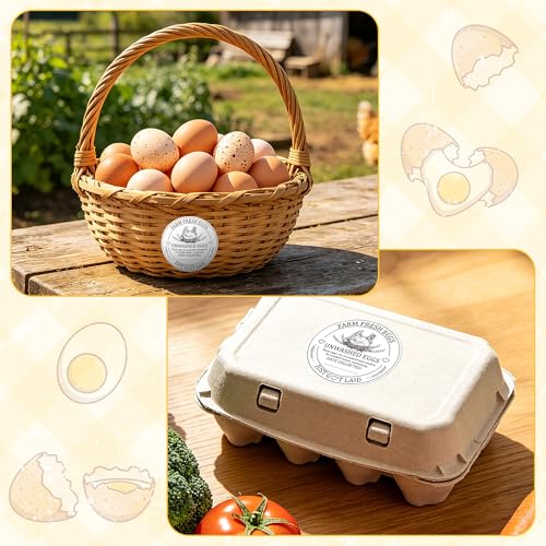 PANTIDE Farm Fresh Eggs Carton Labels Stickers - 500 Count Unwashed Eggs Packaging Adhesive Round Decal Roll, Market Egg Handling Sticker Collected Date for Chicken Quail Duck (2 x 2 Inch, White) - color: Eggs White