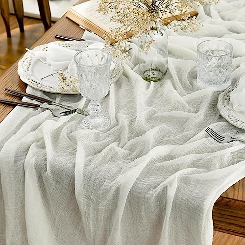 Artoid Mode Boho Cheesecloth Gauze Ivory Wedding Table Runner, 120 Inch Seasonal Fabric Kitchen Dining Holiday Table Decor for Home Party Indoor - color: Ivory, size: 120"